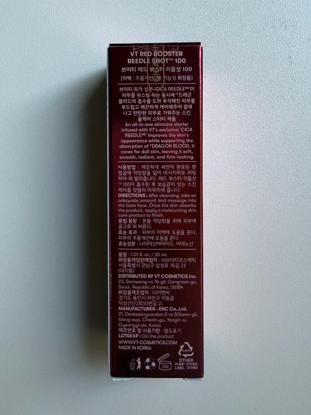 VT Cosmetics Red Booster Reedle Shot 100 30ml Korean Skincare Cica Hyalon NEW - Picture 2 of 6